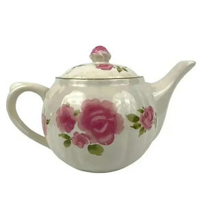 VTG‎ Gibson Roseland Teapot Lidded Roses Pink Ceramic White Pink Floral